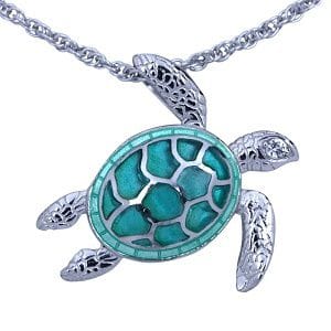 Sea Turtle Necklace Sterling Silver with Enamel